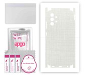 apgo Protective Skin Sticker for the back+sides compatible with Samsung Galaxy A32 4G, Full Wrap Film, Foil, Vinyl - Pattern White Fabric