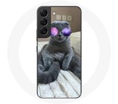 Coque pour Samsung Galaxy S21 FE Chat avec Lunettes de vue violettes