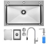 FREGADERO DE COCINA Acero inoxidable plata 70×45cm, grifo extraíble, dosificador de jabón