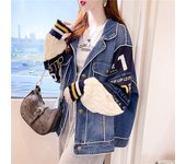 Chaqueta vaquera holgada de punto para mujer, otoño e invierno, con empalme de moda One Size