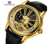 Forsining camiseta nueva para hombre, reloj mecánico automático con volante de inercia y esfera creativa hueca a la moda