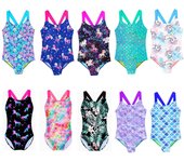 Trajes de baño de una pieza para niñas Trajes de baño estampados lindos para niños Trajes de baño sin mangas Ropa de playa 5-6 Years rosa brillante/azul