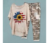 2 unids/set de pantalones superiores para mujer, conjunto de cuello redondo con estampado de camuflaje y flores, dobladillo Irregular, mangas cortas, cordón elástico suelto 5XL