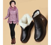 Botas de cuero Nuevo invierno Botas cortas de fondo plano para personas mayores de mediana edad Zapatos de algodón cálidos para madres para mujeres Suelas suaves Antideslizantes Felpa espesa 41 negro