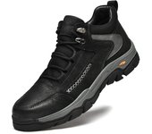 Zapatos de cuero genuino para hombre, zapatillas de deporte, botas impermeables para exteriores para hombre, botas de senderismo para otoño e invierno para hombre 37 negro
