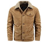 Chaqueta de pana con solapa para hombre, chaqueta térmica de lana de cordero gruesa de invierno, ropa informal para hombre M caqui
