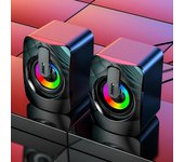 Altavoces para ordenador, caja De sonido para PC, micrófono estéreo HIFI con cable USB, Caixa De Som con luz LED para ordenador De escritorio negro