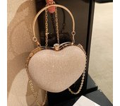 Bolso de mano de noche, bolso de mujer, bolso de mano brillante, bolso de mano de metal con forma de corazón, bolso de hombro con cadena de moda, bolso cruzado de lujo para dama