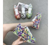 Zapatillas deportivas informales para mujer, nuevas zapatillas deportivas con cordones y grafiti pintado para mujer, zapatillas planas de piel sintética para correr para mujer 36