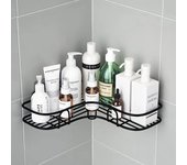 Carrito de esquina para ducha sin perforaciones, estante esquinero para inodoro, estante para artículos de tocador, estante de almacenamiento triangular para baño, estante de almacenamiento montado en la pared para baño 1pc negro