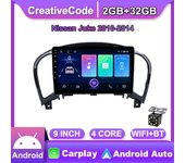 9 pulgadas Android Car Radio Carplay para NISSAN JUKE 2010-2014 Reproductor de vídeo multimedia Navegación GPS WIFI 2 + 32GB 1+16GB