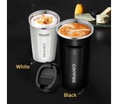 Yousheng Taza de café térmica de acero inoxidable para viaje, oficina, taza de leche con tapa 380ml color rosa