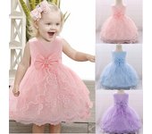 Vestido de bebé con lazo bordado de flores de encaje para bautizo, fiesta de Boda de Princesa, vestido Formal para niñas 70 blanco