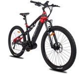 Bicicleta eléctrica Hedatx TX11 con motor central de 500 W, 48 V, 15,6 Ah, velocidad máxima de 45 km/h, autonomía de 90 km, neumáticos CST de 27,5  × 2,4 , 9 velocidades, frenos hidráulicos 48V 500W 15.6Ah negro/rojo