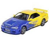Nissan GTR R34 - Modelo de coche de juguete (1/32), de metal fundido a presión, con luz y retroceso, ideal como regalo navideño para niños. azul