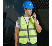 Chaleco de trabajo para hombre y mujer, chaleco reflectante con cuello en V, sin mangas, con cremallera y tapeta, chaleco de seguridad transpirable para la noche XL 1pc amarillo