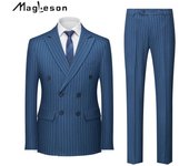 MAGLESON Conjunto de 3 piezas Ropa de hombre con estampado de rayas Traje formal elegante Traje de hombre Traje de boda de oficina de negocios Chaqueta + Pantalones + Chaleco Trajes y blazers M gris claro