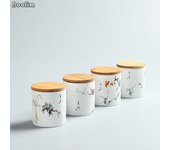 Carrito de té de cerámica con tapa de bambú, lata sellada de viaje portátil, botella de almacenamiento de cocina, tarro de comida y especias A