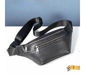 Riñonera de cuero genuino para hombre, estilo casual, elegante y sencilla, con capa superior de cuero. negro
