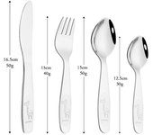 Vajilla de acero inoxidable 304, platos portátiles, cucharadita, cuchara, tenedor, cuchillo, utensilios para aprender a comer, vajilla para niños 4PCS plata