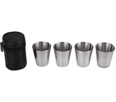 Juego de 4 vasos de acero inoxidable para whisky y vino, prácticos y portátiles, para viajes al aire libre, con estuche de cuero, 30 ml negro