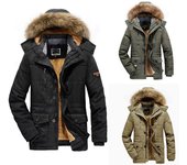 Chaqueta acolchada de algodón larga de talla grande para hombre, abrigo grueso y cálido con cuello de piel, chaqueta con capucha para hombre XS verde oscuro