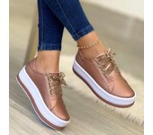 Zapatos de mujer, zapatillas informales para mujer, zapatos de plataforma con punta redonda, tenis con cordones, zapatos vulcanizados para mujer, mocasines de Color sólido para mujer 35 oro rosa