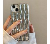 Estuche de lujo plateado con ondulación de agua 3D galvanizado para iPhone 14 Pro Max 13 12 11 14 Plus, cubierta a prueba de golpes con revestimiento morado For iPhone 12 Pro plata