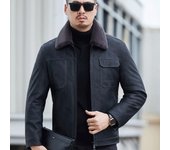 Chaqueta de cuero genuino para hombre, chaqueta de plumón para hombre, chaqueta de cuero engrosada de terciopelo de nuevo estilo de invierno M negro