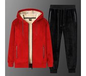 Conjuntos para hombre de invierno, chándal grueso y cálido de terciopelo, chaqueta informal de lana con capucha y pantalones de 2 piezas M