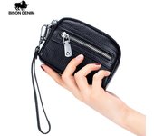 BISON DENIM Moda Mujer Cartera Doble Cremallera Pequeño Monedero borgoña