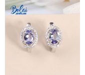Pendientes de plata con cierre Simple para mujer, joyería fina de tanzanita natural de corte ovalado de 5x7mm, Plata de Ley 925, bonito regalo, novedad de 2023 M azul
