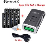 PALO-cargador de batería inteligente para batería AA/AAA Ni-CD Ni-MH de 1,2 v con pantalla LCD + 8 pilas recargables AAA
