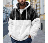 Abrigo de invierno para hombre, de forro polar grueso, con cordón, capucha, bloques de colores, cremallera, mangas largas, resistente al viento, retención de calor, chaqueta de viaje para exteriores L gris