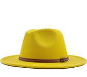 Nuevo Sombrero Fedora de lana de invierno para hombres y mujeres con cinta de cuero Caballero elegante señora otoño ala ancha Jazz Iglesia Panamá Sombrero 56-58cm