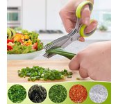 Tijeras multiusos para hierbas y cocina, 5 cuchillas de acero inoxidable, fantásticos utensilios de cocina 19CM x 8CM plata/verde