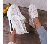 Zapatillas de deporte para mujer, zapatillas de malla con bordado floral, zapatillas de mujer sin cordones, zapatos de tacón cómodos e informales para mujer 35 color rosa