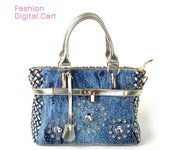 Bolso de mano de moda de verano para mujer, bolsos de hombro Oxford grandes, estilo vaquero de retales y decoración de cristal, bolso azul
