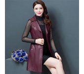 Chaleco de talla grande 6XL para mujer, chaleco de piel sintética, abrigo largo de cuero sin mangas para primavera y otoño, chaqueta con chaleco Lisa coreana para mujer 122 6XL
