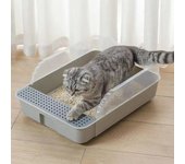 Caja de arena para gatos semicerrada, caja de arena de gran capacidad para gatos, inodoro de plástico para mascotas, bandeja antisalpicaduras, orinal engrosado, suministros para gatos S 27.5x41x18cm blanco