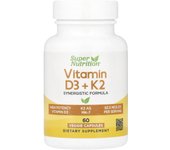 Super Nutrition, Vitamin D3 + K2, 60 Veggie Capsules