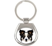 Border Collie - geometric keychain with a photo and the inscription Art-Dog blanco