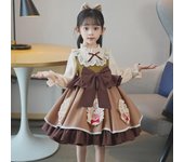 Vestido de princesa lolita de manga larga para niña: Falda abullonada elegante y dulce para otoño/invierno 120cm