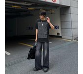 Pantalones vaqueros retro para hombre, estilo nuevo de otoño, estilo explosivo, estilo callejero, pantalones casuales atractivos para adolescentes, pantalones holgados de pierna recta y pierna ancha para hombre S negro