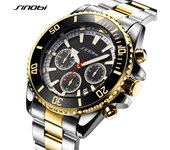 SINOBI marca de lujo reloj de negocios para hombres moda 43mm Dial calendario deportes hombres relojes de pulsera de cuarzo reloj Rolexable negro