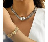 1 Juego de collar de cadena gruesa de giro gótico para mujer, collar con colgante de bola grande Vintage + pulsera plata