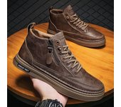 Zapatos casuales de cuero para hombre, botas altas de plataforma de cuero, botines cálidos de piel con cordones, zapatos de herramientas para hombre, primavera 2024 39 marrón
