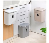Cubo basura colgar para puerta de armario de cocina de 7/9L con tapa, cubo de basura montado en la pared, cesta de basura, cubo de almacenamiento de basura para inodoro de coche 9L-without cover gris