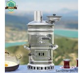 Calentador de té de samovar de madera separable, hervidor de camping, calentador de tetera, estufa de té, picnic, samovar, estufa de carbón de madera, samovar de acero para campamento Aluminum Teapot