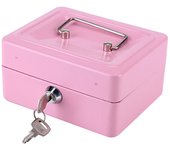 Caja de seguridad para dinero en efectivo, color rosa, con bandeja para insertar en la caja registradora, cajón de almacenamiento para cajero, minicaja de seguridad portátil de acero con cerradura pink color rosa